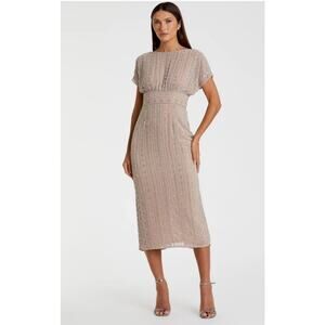 Mac Duggal 93649 Beaded Cap Sleeve Column Midi Dress Size 8 NWT